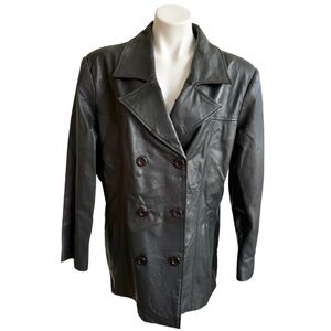 CJ Banks vintage black leather jacket button down - size 14? hand-written